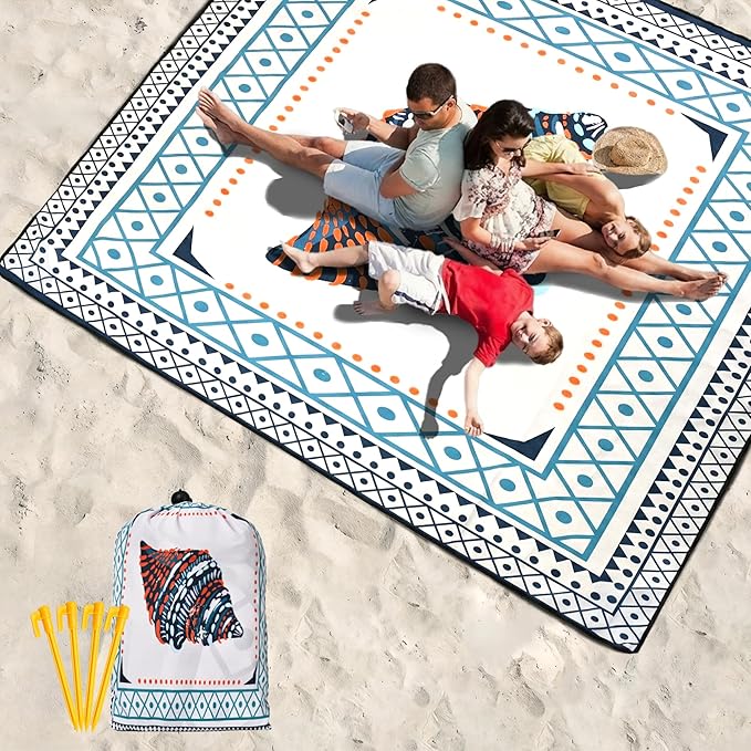 WIWIGO Beach Blanket Waterproof Sandproof Beach Mat 79" X 83"/10'x9'for 2-8 Adults Quick Drying Outdoor Picnic Mat Beach Accessories for Travel, Camping, Hiking - Image 6