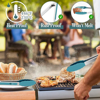 TeamFar Kitchen Tongs, 9" and 12" Stainless Steel Cooking Tongs with Silicone Tips for Cooking Grilling Serving & BBQ, Heat Resistant Silicone Tongs, Locking Design & Dishwasher Safe, Set of 2 & Blue - Image 4