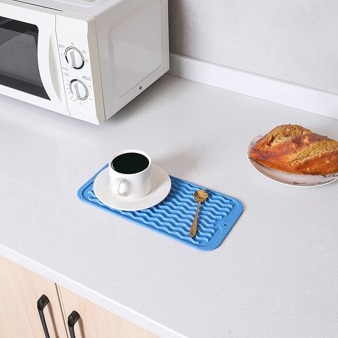 MicoYang Silicone Dish Drying Mat for Multiple Usage,Easy clean,Eco-friendly,Heat-resistant Silicone Mat for Kitchen Counter or Sink,Refrigerator or Drawer Liner Lichen BlueL S 12 inches x 6 inches - Image 6