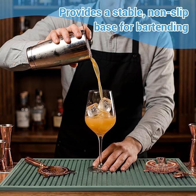 ZJWZLG Bar Mat - Premium 18"X12" Rubber Bar Mats for Countertop, Non-slip Dish Drying Pad & Bartender Mat with for Fast Drying, Ideal Bar Tools for Home Bar, Cocktail Set, And Kitchen Use(Green)