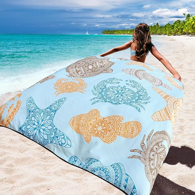 WIWIGO Beach Blanket Waterproof Sandproof Beach Mat 79" X 83"/10'x9'for 2-8 Adults Quick Drying Outdoor Picnic Mat Beach Accessories for Travel, Camping, Hiking - Image 4