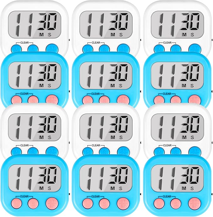 Timer for Kids Teachers Supplies Digital Kitchen Timers for Cooking Large Magnetic Classroom Timer 12Pack-Blue White