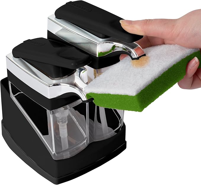 Casabella Sink Sider Duo Soap Dispensers with Sponge, Black and Chrome Plating - Image 3