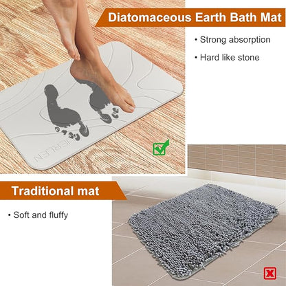 JUERLEN 2 Pack Diatomaceous Earth Shower Mat, Stone Bath Mat, Nonslip Super Absorbent Fast-Drying Hard Bath Mat for Bathroom Shower Floor, 24 x 16 inch, Pallid Wave Design