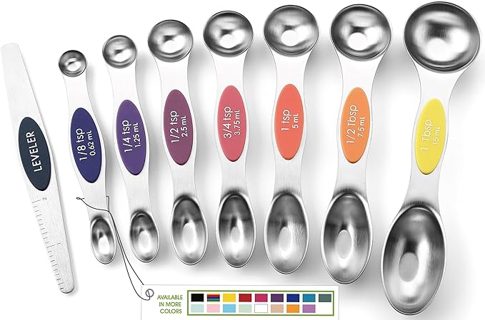 Spring Chef Stainless Steel Magnetic Measuring Spoons Set of 8 with Leveler, Nesting Teaspoon & Tablespoon Measuring Spoons, Kitchen Gadgets for Baking & Cooking, Fits in Spice Jars - Mountain Sunrise by SpringChef