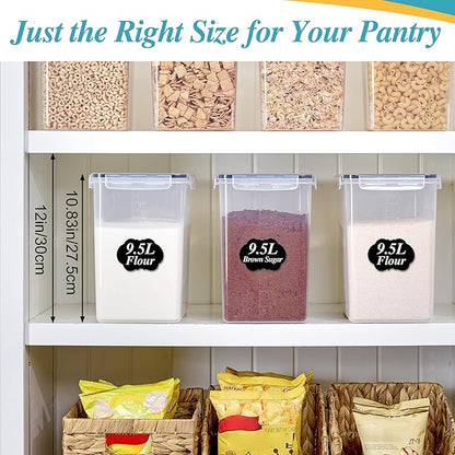Vtopmart 9.5L 2 Pack Extra Large Flour Sugar Storage Containers for 25lbs flour, Airtight Kitchen Pantry Organization Canisters with Lids for Bulk food, Rice, Baking Supplies, BPA Free, Black - Image 6