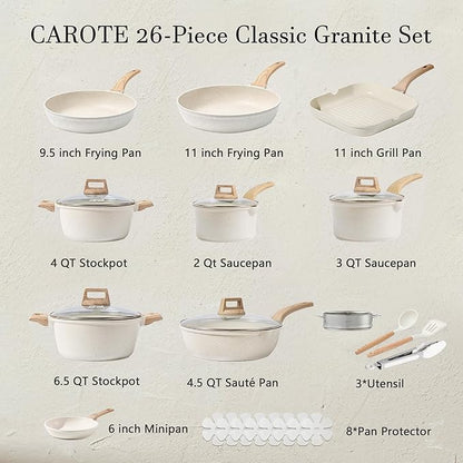 CAROTE Pots and Pans Set Nonstick, Cookware Set Induction Kitchen Cooking Set 26cs w/Frying Pans & Saucepans& Grill Pan - Image 2