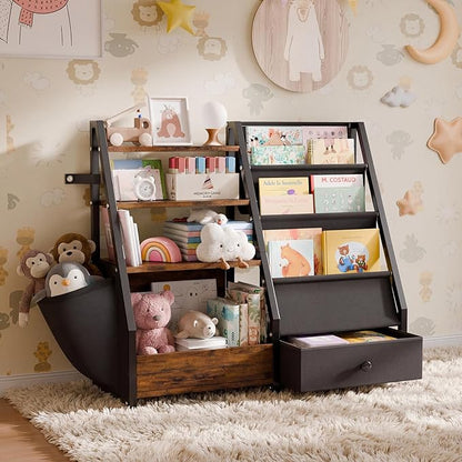 HAVLOTII Kids Bookshelf and Toy Storage - Book Shelf for Kids Rooms, Toddler Bookshelf Baby Bookcase for Nursery, Montessori Toy Organizer
