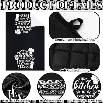 Sratte 6 Pcs Kitchen Decor Accessories Set Farmhouse Towels Pot Holders Oven Mitts Set 2 Dish Towels 2 Potholders 2 Cooking Mittens Oven Glove for Christmas Baking Cooking Supply(Black,Baking) - Image 6