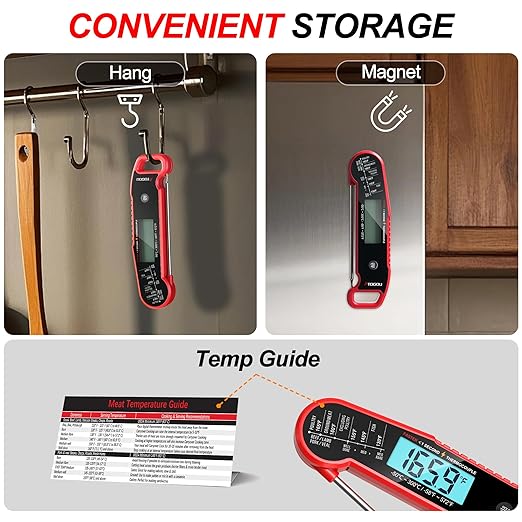 Atogou Meat Thermometer, Professional Food Thermometer, <1 Sec Instant Read, ±0.5℉ Accuracy, Thermocouple Sensor, Waterproof Digital Thermometer for Cooking, BBQ, Grill, Him Dad Birthday Gifts, Red - Image 9