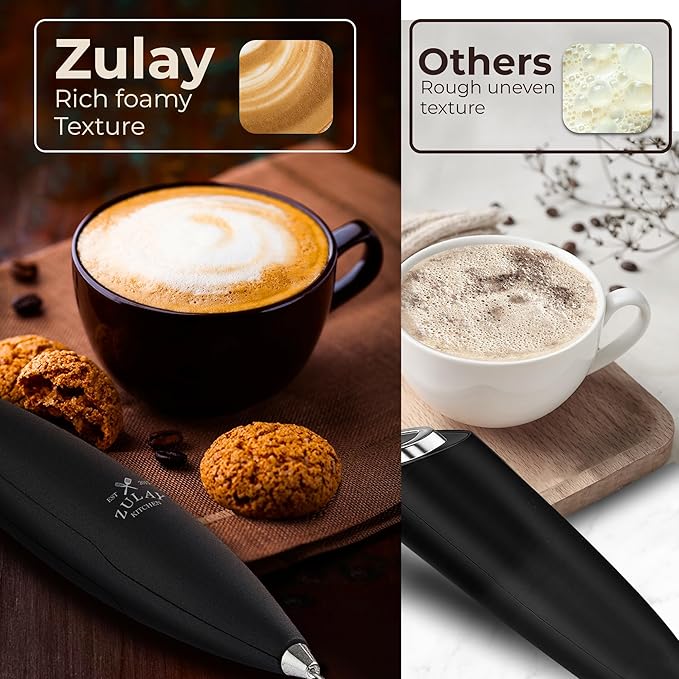 Zulay Kitchen Patented Tornado Triple Whisk Milk Frother with 4 Duracell Batteries – Handheld Foam Maker for Coffee, Lattes, Matcha & Hot Chocolate – Rich, Creamy Froth in Seconds - Obsidian Black - Image 6