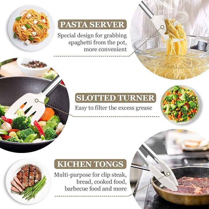 TeamFar Kitchen Utensils, 8PCS Cooking Silicone Utensils Kitchen Tool Kit with Stainless Steel Handle, for Nonstick Cookware Cooking Stirring Turning, Food Grade & Heat Resistant, Dishwasher Safe - Image 4