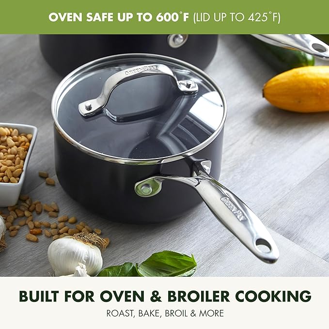 GreenPan Valencia Pro Hard Anodized Healthy Ceramic Nonstick 2QT Saucepan Pot with Lid, PFAS-Free, Induction, Dishwasher Safe, Oven Safe, Gray - Image 7
