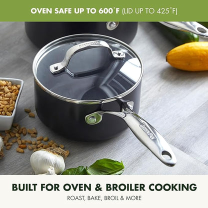 GreenPan Valencia Pro Ceramic Nonstick 1.66QT & 3.3QT Saucepan Pots with Lids Set, Hard Anodized PFAS-Free Cookware, Induction Ready & All Cooktops, Soup & Sauce, Dishwasher & Oven Safe to 600F, Gray - Image 8