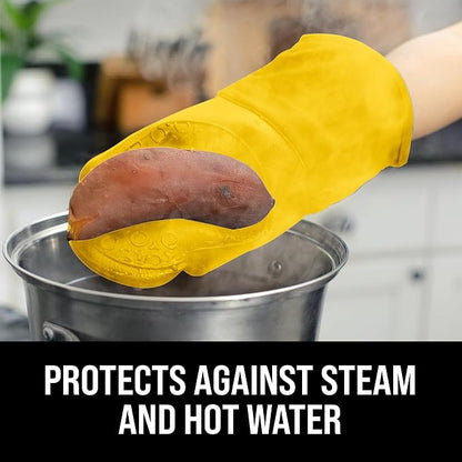 BPA-Free Soft Silicone Oven Mitts - Ultra Heat Resistant Oven Mitts with Thick Cotton Liner - Long Slip Resistant Pot Holders, Flexible Oven Gloves - Yellow 13.7" - Image 4