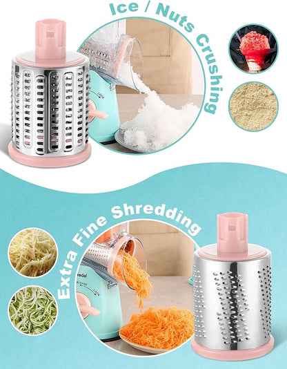 Geedel Rotary Cheese Grater Cheese Shredder - Upgraded 5-in-1 Cheese Grater with Handle and Strong Suction Base, Multi-purpose Vegetable Slicer Ice Shaver Nuts Grinder for Ice, Vegetables, Fruit, Nuts - Image 3