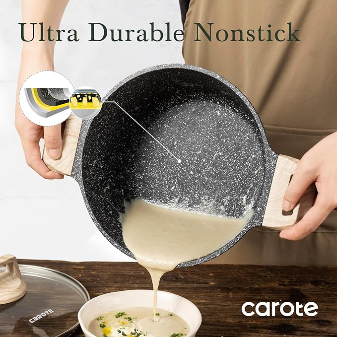 CAROTE Nonstick Stock Pot with Lid Soup Pot, 6 Quart Casserole with Lid, Easy to Clean Non Stick Cooking Pot,Pasta Pot - Image 4