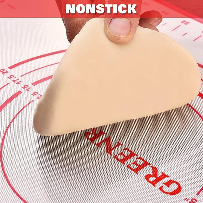 Silicone Pastry Mat Extra Thick Large Non Stick Baking Supplies Kitchen Counter Cooking Rolling Dough Sheet Pie Crust Sourdough Bread Oven Liner with Measurement (XXL-24''(W)*32''(L), 1#Red) - Image 3
