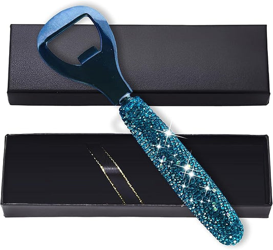 Handcrafted Blue Crystal Bling Beer Opener – Sparkle Diamond Bottle Openers for Home Bar, Bartenders, Party, Wedding Gift, Glitter Accessory for Women & Men