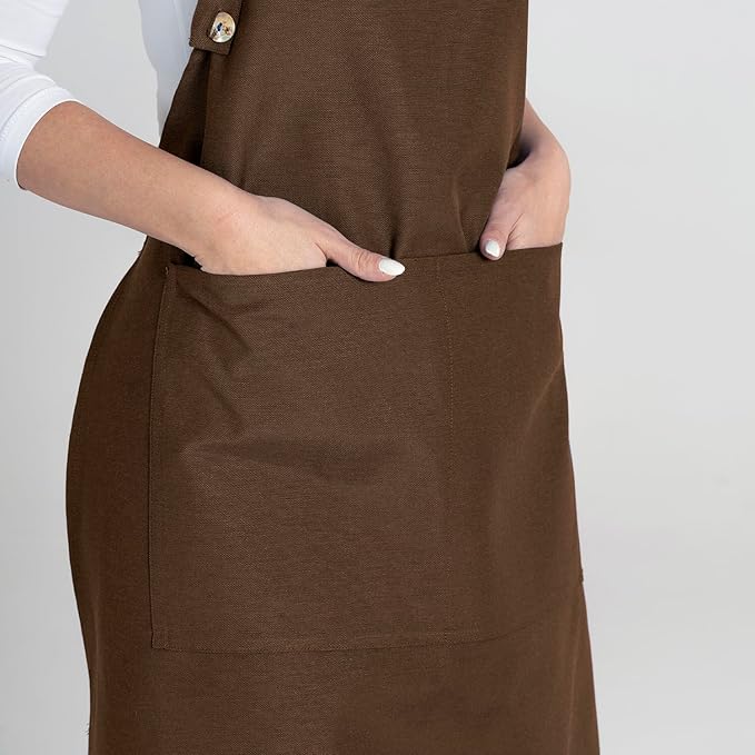 TOSHE Kitchen Apron Waterdrop Resistant Cotton Apron with adjustable Aprons for Women with Pockets 12 Color option Cooking Brown Apron (Brown) - Image 8