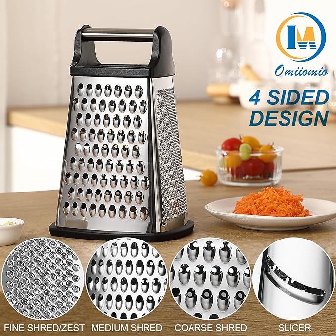 Professional Cheese Grater - Stainless Steel, XL Size, 4 Sides - Perfect Box Grater for Parmesan Cheese, Vegetables, Ginger - Dishwasher Safe - Black - Image 6