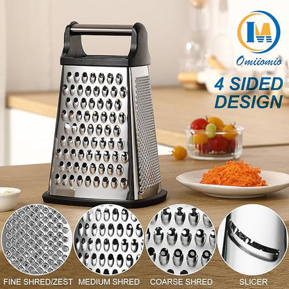 Professional Cheese Grater - Stainless Steel, XL Size, 4 Sides - Perfect Box Grater for Parmesan Cheese, Vegetables, Ginger - Dishwasher Safe - Black - Image 6