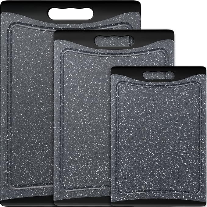 Extra Large Cutting Boards, Plastic Cutting Boards for Kitchen (Set of 3) Cutting Board Set Dishwasher Chopping Board with Juice Grooves Easy-Grip Handles, Dark Grey, Empune by Empune