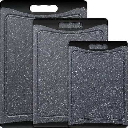 Extra Large Cutting Boards, Plastic Cutting Boards for Kitchen (Set of 3) Cutting Board Set Dishwasher Chopping Board with Juice Grooves Easy-Grip Handles, Dark Grey, Empune by Empune
