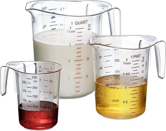Amazing Abby - Melissa - Plastic Measuring Cups (3-Piece Set), Food-Grade Measuring Jugs, 1/2/4-Cup Capacity, Unbreakable, Stackable, Dishwasher-Safe, Great for Oil, Vinegar, Flour, and More by AmazingAbby