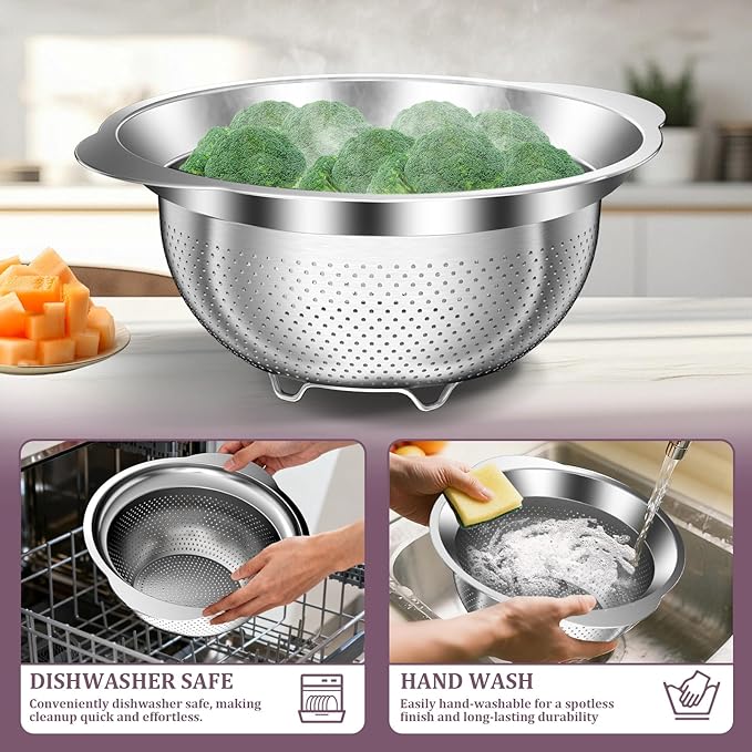 Stainless Steel Colander - 3QT Medium Capacity Strainer with Handle, Kitchen Food Strainer Basket for Washing Vegetables, Fruits, Rice, and Pasta, Kitchen Present for Women - Image 7
