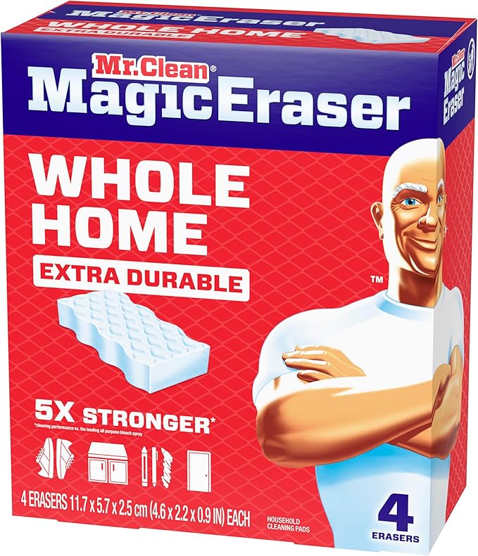 Mr. Clean Magic Eraser Sponge, All Purpose Cleaner, Cleaning Scrubber, Wall, Sneaker, Kitchen, Bathroom, Shower Cleaner, Cleaning Supplies, Melamine Sponge, Cleaning Pads, Extra Durable, 4ct - Image 12
