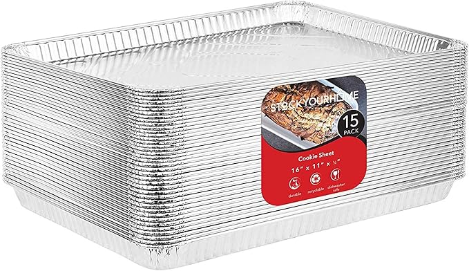 Stock Your Home Aluminum Pans - 15 Pack Disposable Aluminum Foil Trays - Reusable Nonstick Baking Sheets - 16 Inch x 11 Inch by StockYourHome