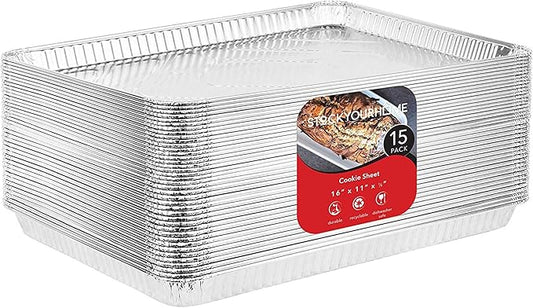 Stock Your Home Aluminum Pans - 15 Pack Disposable Aluminum Foil Trays - Reusable Nonstick Baking Sheets - 16 Inch x 11 Inch by StockYourHome
