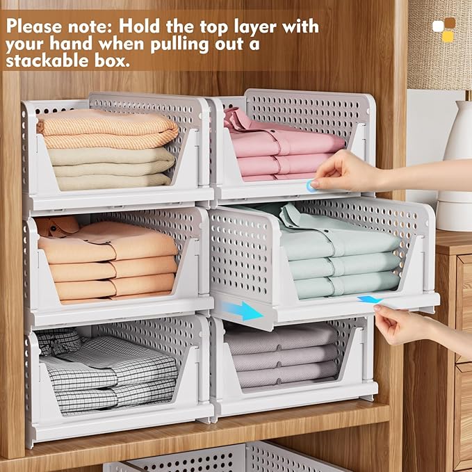 SNSLXH 5 Pack Stackable Closet Organizer Box, Multifunctional & Foldable Closet Storage Basket for Bathroom Kitchen Laundry Room Wardrobe Storage, Space-Saving Clothes Storage Drawer Organizer, Yellow - Image 6