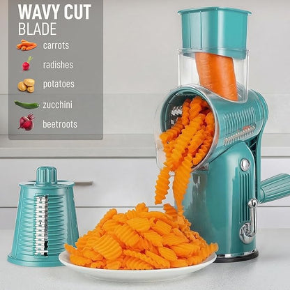 Zulay Kitchen Rotary Cheese Grater 5 Blade Cheese Shredder - Manual Hand Crank Cheese Grater With Reinforced Suction & 5 Interchangeable Drums - Easy to Use, Vegetable Chopper Round Mandoline Slicer - Image 4