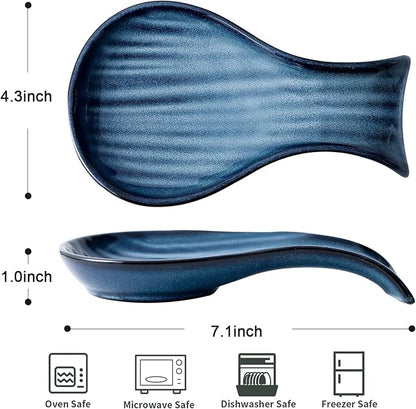 Hasense Porcelain Spoon Holder for Stove Top, 7 Inch Spoon Rests for Ladle Spatula and Tong, Large Cooking Utensil Rest for Kitchen Counter and Coffee Bar Decor, Dishwasher Safe(Blue)
