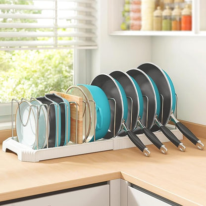 Pots and Pans Organizer for under Cabinet, Pan Pot Organizers inside Cabinet, Expandable Organizer with 12 Adjustable Dividers for Cookie Sheets, Cutting Boards, Pot Lids, Cookware - Frying Pan Rack - Image 8