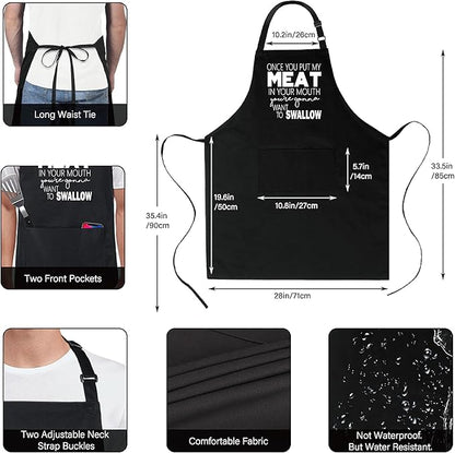 Xornis 100% Cotton Funny Apron with 2 Pockets for Men Women BBQ Grilling Adjustable Bib Black Aprons Gifts Cooking Kitchen