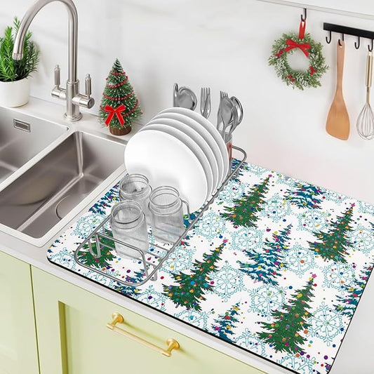 Bloss Christmas Drying Mat, 16"x24" Absorbent Coffee Mat with Waterproof Rubber Back, Fit Under Coffee Maker Machine / Counter by Bloss