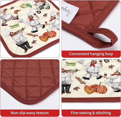 Chef Oven Mitts and Pot Holders Sets 4Pcs, 100% Cotton Heat Resistant, Extra Long Oven Gloves Potholder for Kitchen Cooking Baking Decoration, Housewarming Gifts for Mom - Image 3