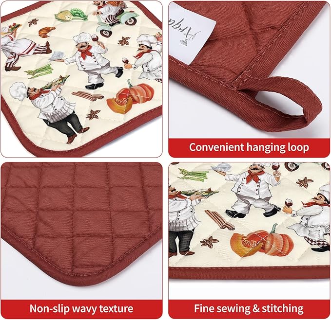 Chef Oven Mitts and Pot Holders Sets 2Pcs, 100% Cotton Heat Resistant, Extra Long Oven Gloves Potholder for Kitchen Cooking Baking Decoration, Housewarming Gifts for Mom - Image 3