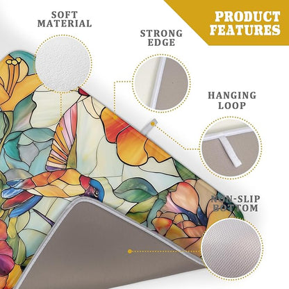 Spring Summer Dish Drying Mat for Kitchen Counter Hummingbird Microfiber Absorbent Dish Draining Reusable Washable Foldable Extra Large 18"x24" - Image 4