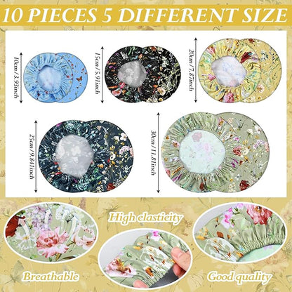 Patelai 10 Pcs Bowl Covers Reusable in 5 Size Stretch Cloth Fabric Elastic Food Storage Bowl Covers Bread Sourdough Lids for Proofing Food Fruits Leftover (Colorful,Rich Flowers) - Image 2
