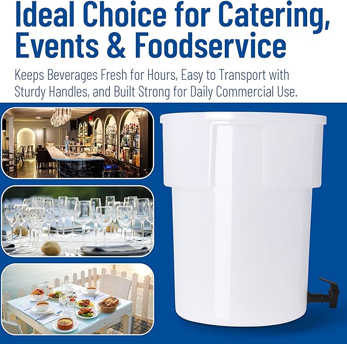 Carlisle FoodService Products Round Beverage Dispenser Drink Dispenser with Spigot for Catering, Plastic, 5 Gallons, White - Image 7