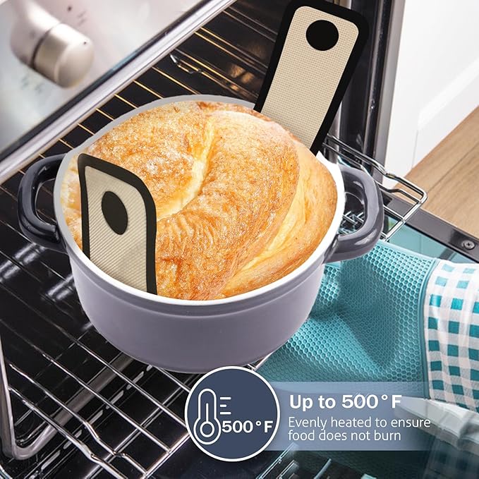 Silicone Bread Sling for Dutch Oven, 2 PCS Non-Stick & Easy Clean Reusable Silicone Bread Baking Mat with Long Handles, Easy to Transfer Sourdough Bread (Oval and Round, Black) - Image 5