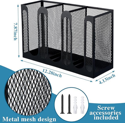 Maxcheck Metal Mesh Cup and Lid Holder Coffee Paper Cup Dispenser Lid Holder Storage Organizer Countertop or Wall Mount for Coffee Bar, Kitchen, Breakroom(3 Compartments,12.3 x 4.1 x 7.87 Inch)
