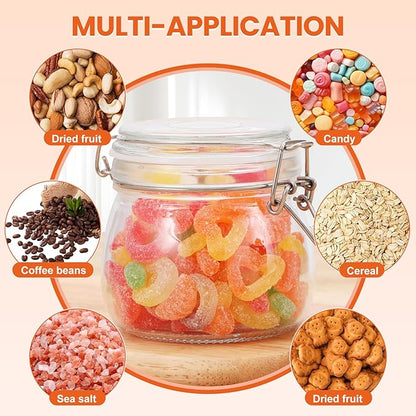 Hovico 17 oz Glass Jars with Airtight Lids And Leak Proof Rubber Gasket, Wide Mouth Mason Jars with Hinged Lids for Kitchen Canning Cereal,Pasta,Sugar,Beans,Spice, Glass Storage Containers, Set of 6 - Image 7