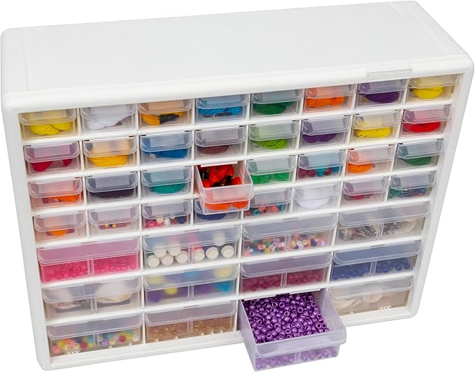 Akro-Mils 44-Drawer Plastic Drawer Storage Cabinet for Garage Organization, Bead Organizer, Building Bricks Storage, Teacher Toolbox, Makeup Organizer, 20" W x 6" D x 16" H, 10144 White - Image 10