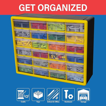 Akro-Mils 24-Drawer Plastic Drawer Storage Cabinet for Garage Organization, Bead Organizer, Building Bricks Storage, Teacher Toolbox, Makeup Organizer, 20" W x 6" D x 16" H, 10124 Yellow - Image 4