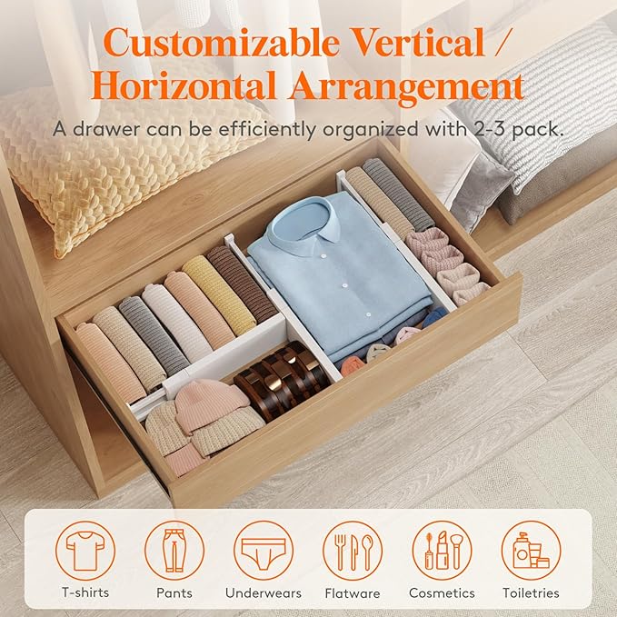 Lifewit 5 Pack 4" High Drawer Dividers 34-56cm/13.5-22" Adjustable Drawer Organizer for Clothes/Utensils, Expandable Drawer Separator in Dresser/Kitchen/Bedroom/Office Organization & Storage White - Image 6